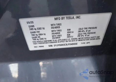 2020 Tesla Model Y Long Range Dual Motor All-Wheel Drive from USA, damaged, VIN 5YJYGDEE3LF048656